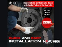 Jeep Renegade Brake Kit - Front - R1 Concepts - Optimum OEp Brake Pads - eLINE Black Drilled + Slotted Rotors