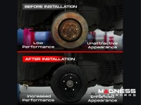 Jeep Renegade Brake Kit - Front - R1 Concepts - Optimum OEp Brake Pads - eLINE Black Drilled + Slotted Rotors