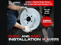 Jeep Renegade Brake Kit - Rear - R1 Concepts - Ceramic Brake Pads - eLINE Drilled + Slotted Rotors