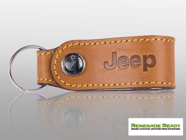 Jeep Keychain - Brown Leather Band w/ Embossed Jeep Logo